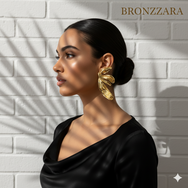 GOLD BÜYÜK YAPRAK DESEN KÜPE