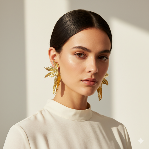 GOLD BÜYÜK ÇİÇEK FİGÜR KÜPE