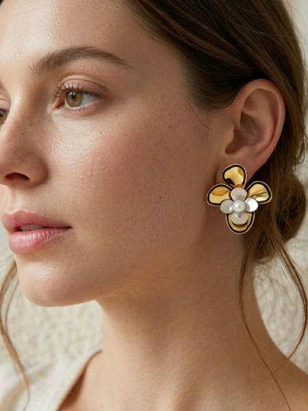 ÇELİK SALLANTILI ÇİÇEK KÜPE