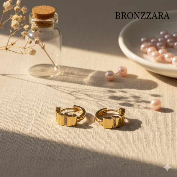 ÇİZGİ TASARIM TAŞLI HALKA KÜPE