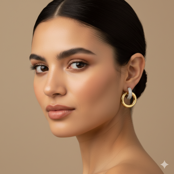 ÇELİK ZIT  KOMBİN  TAŞLI HALKA KÜPE