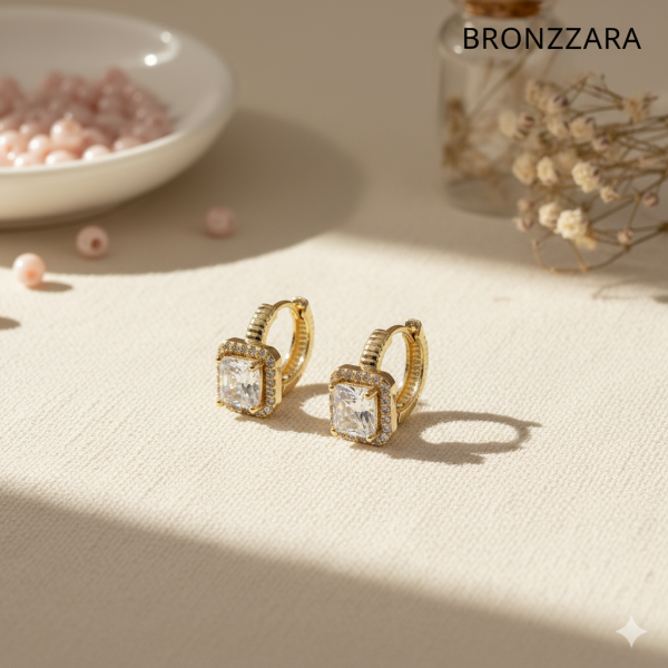 BAGET TAŞLI GOLD HALKA KÜPE