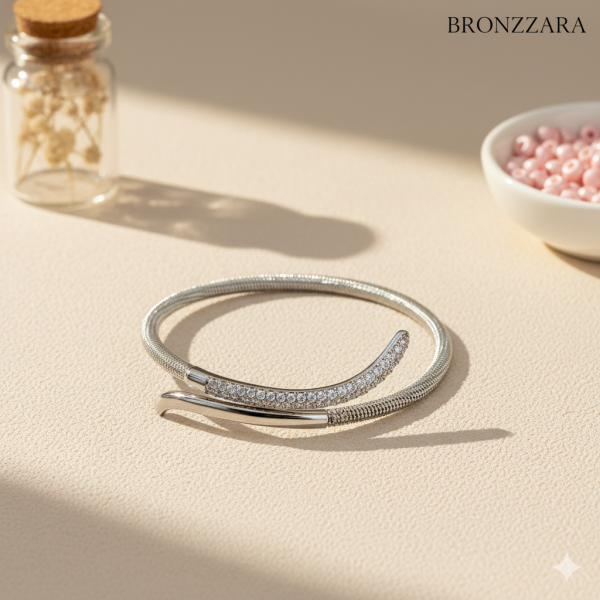 ÇELİK YILAN DESEN TAŞLI BİLEZİK