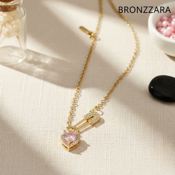 ÇELİK KALP İĞNE  CHARM KOLYE