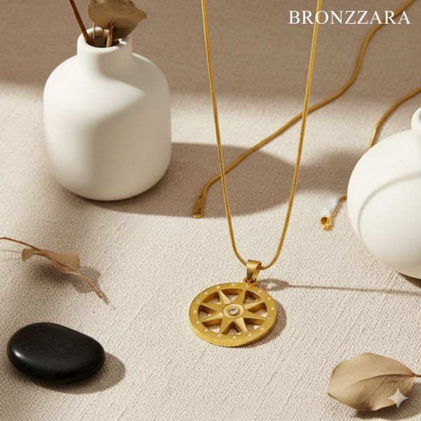 ÇELİK GOLD PUSULA PLAKA KOLYE