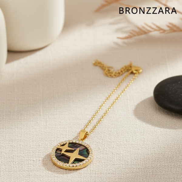 ÇELİK SEDEF TAŞLI YILDIZ KOLYE