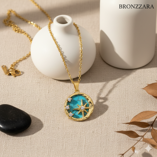 ÇELİK TURKUAZ KUZEY YILDIZI DETAY KOLYE