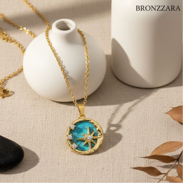 ÇELİK TURKUAZ KUZEY YILDIZI DETAY KOLYE