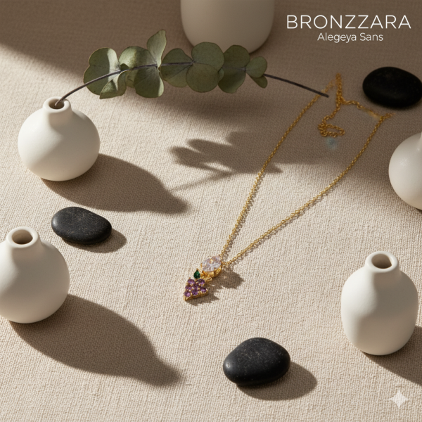 ÇELİK ÜZÜM FORM TAŞLI  CHARM KOLYE