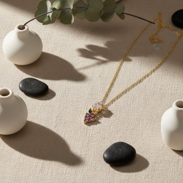 ÇELİK ÜZÜM TAŞLI  CHARM KOLYE