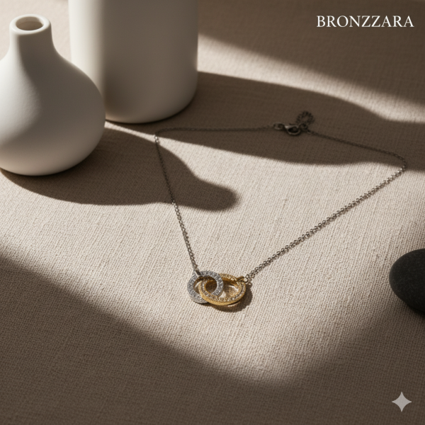 ÇELİK ÇİFT RENK PANDORA HALKA KOLYE