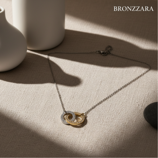 ÇELİK ÇİFT RENK PANDORA HALKA KOLYE