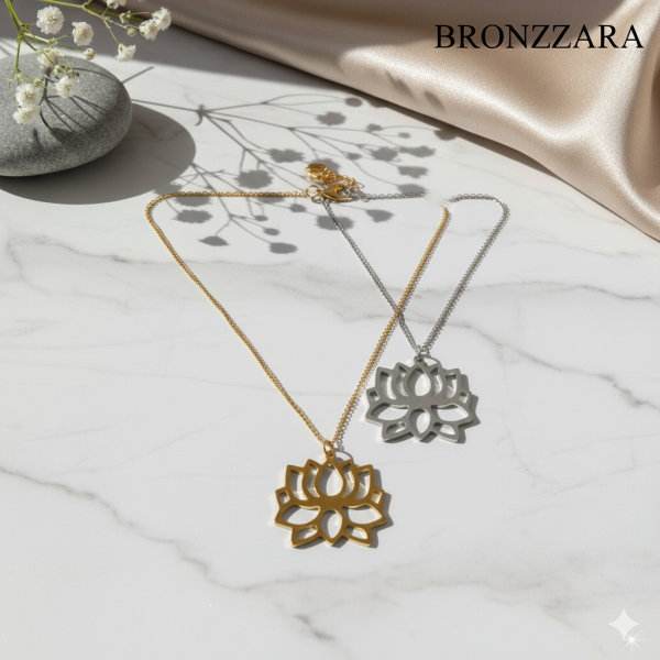 LOTUS ÇİÇEĞİ ÇELİK PLAKA KOLYE