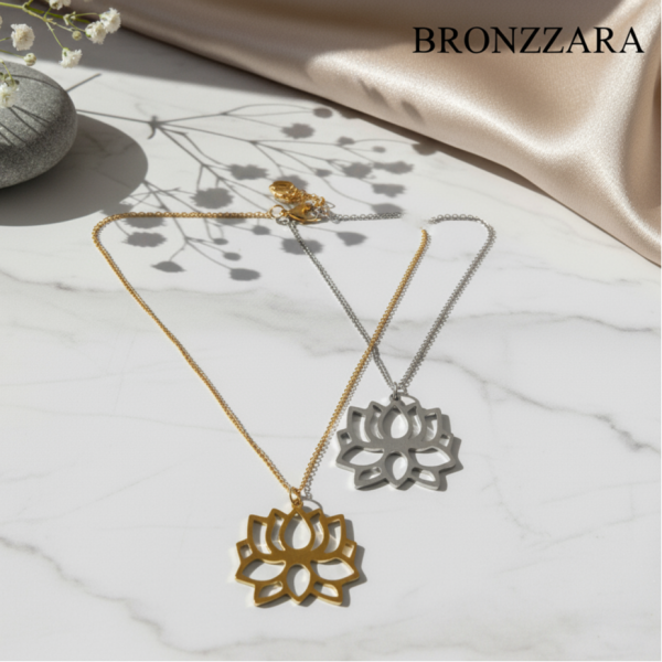 LOTUS ÇİÇEĞİ ÇELİK PLAKA KOLYE