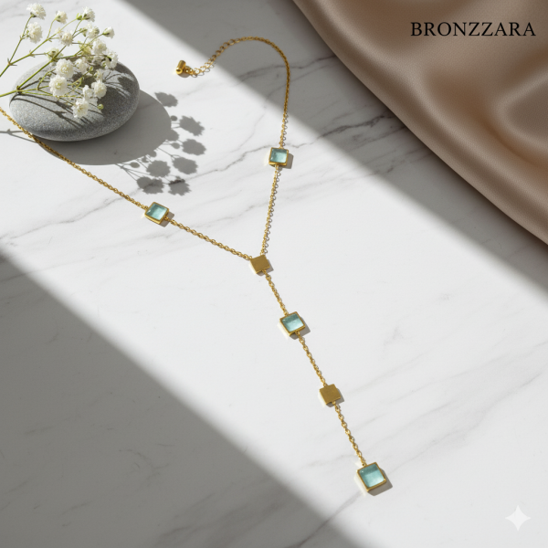 KARE FORM SEDEF TAŞLI ÇELİK Y KOLYE