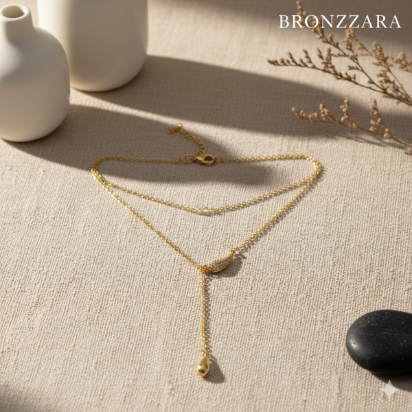 SU DAMLASI TAŞLI ÇELİK Y KOLYE