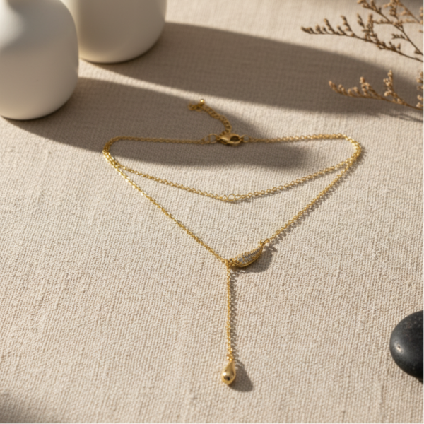 SU DAMLASI TAŞLI ÇELİK Y KOLYE