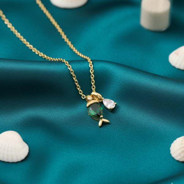 Kişisel Enerji Doğum Taşı Balık Kolye ( EMERALD MAYIS )