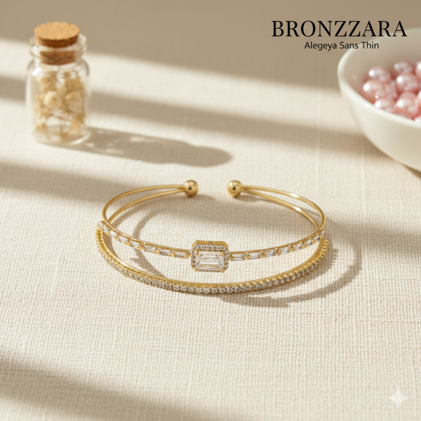 Çift Sıra Baget Taş Detay Bilezik