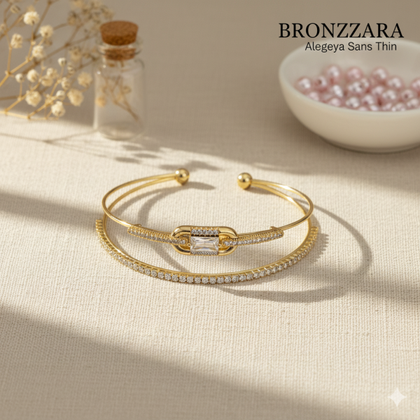 Çift Sıra Taşlı  Tasarım Bilezik