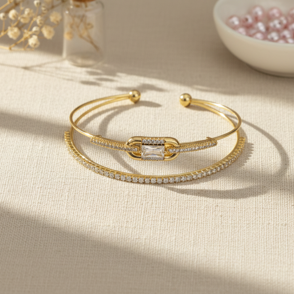 Çift Sıra Taşlı  Tasarım Bilezik