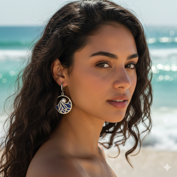 Okyanus Dalgası İncili Küpe